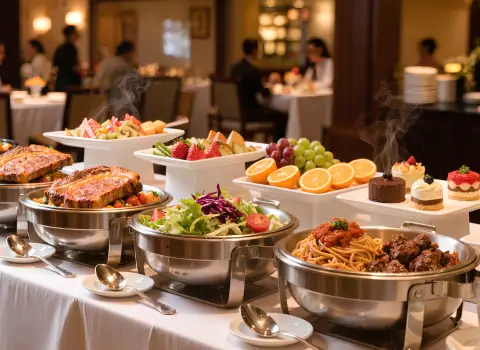 Reichhaltiges Buffet in einem All inclusive Hotel auf Djerba mit vielen Speisen.
