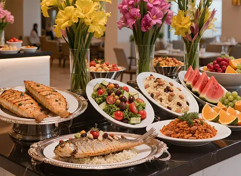 Reichhaltiges Buffet in einem All-Inclusive-Hotel in Tunesien mit frischen Speisen