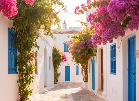 Wei&szlig;-blaue H&auml;user in der Medina von Sidi Bou Said, Tunesien