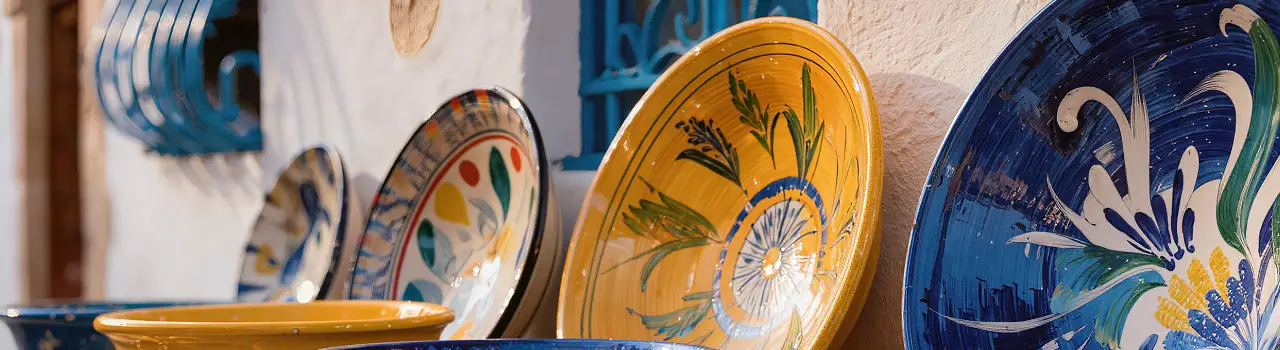 Bunte orientalische Keramik in der Medina von Tunesien